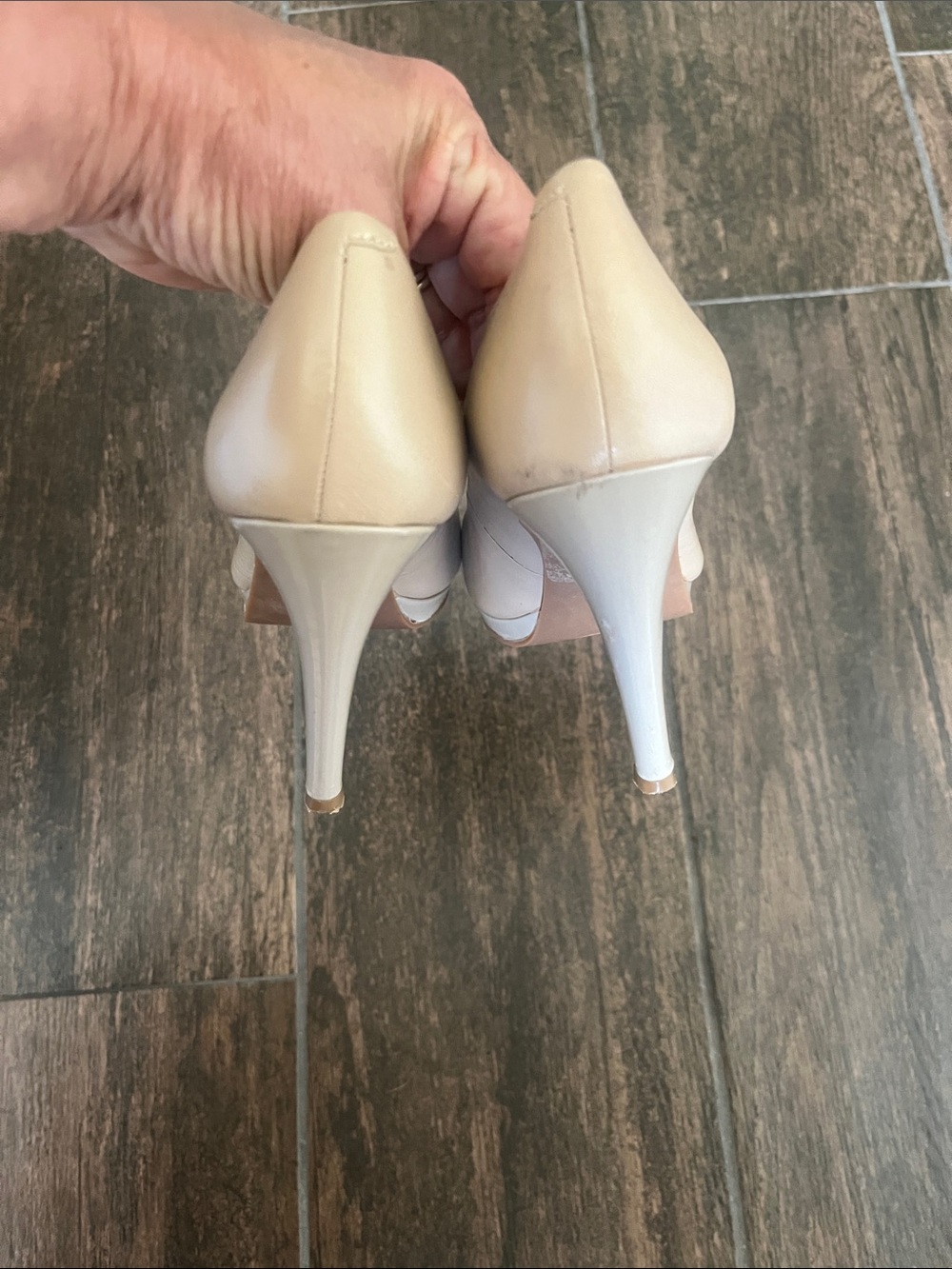 Nine West Beige Pointed-Toe Leather Pumps - Picture 4 of 5